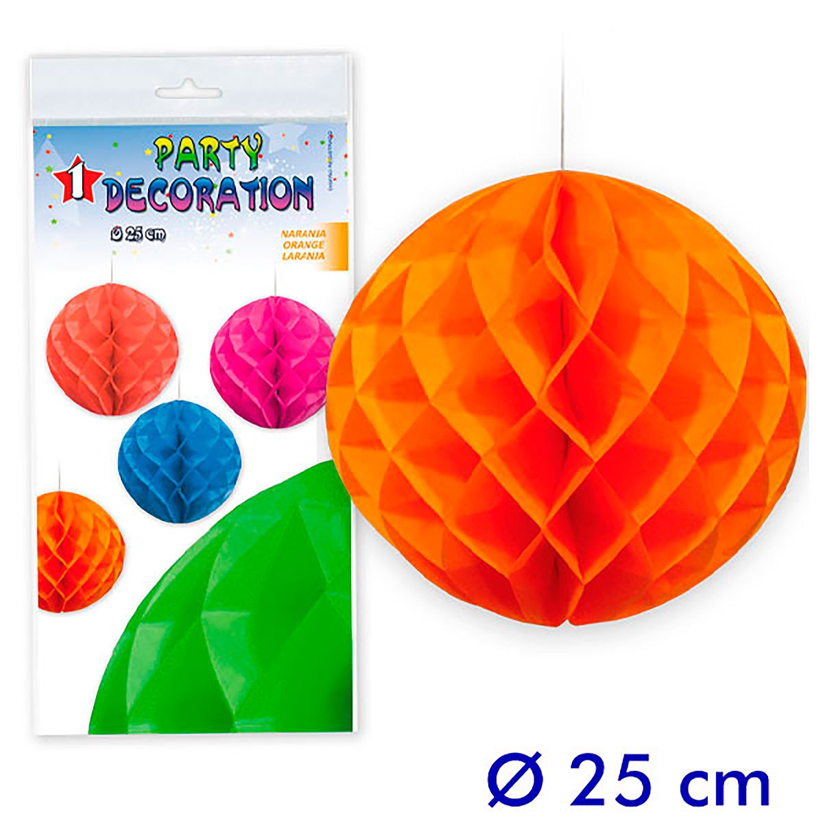 Bola panal de abeja de papel naranja 25 cm