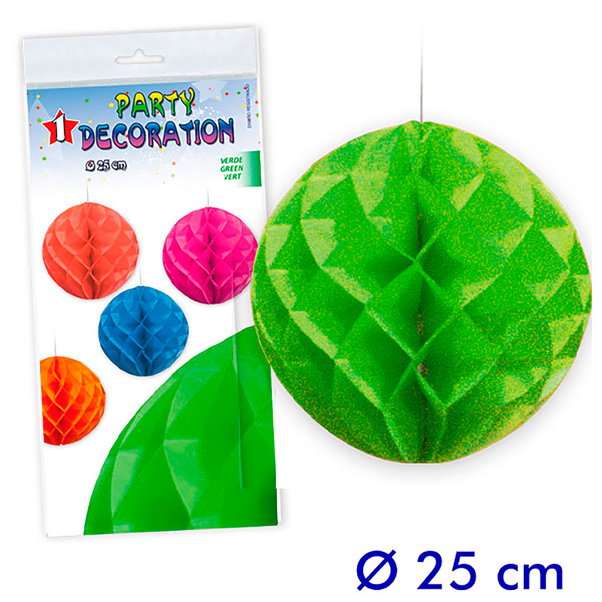 Bola nido de abeja de papel verde 25 cm
