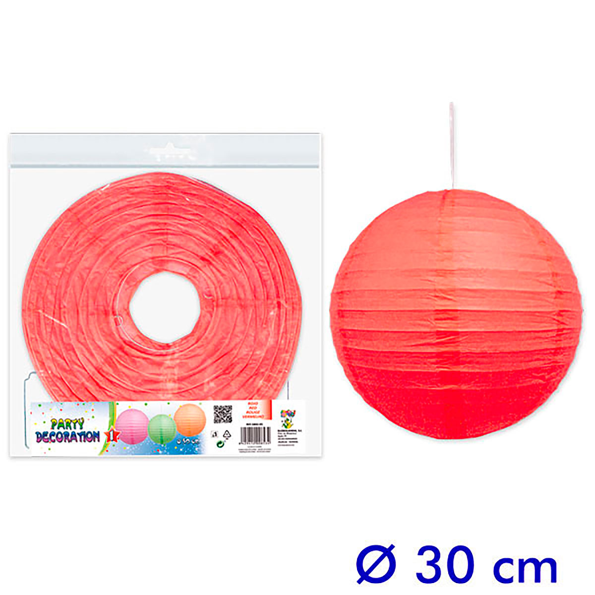 Farol de papel grande rojo 30 cm
