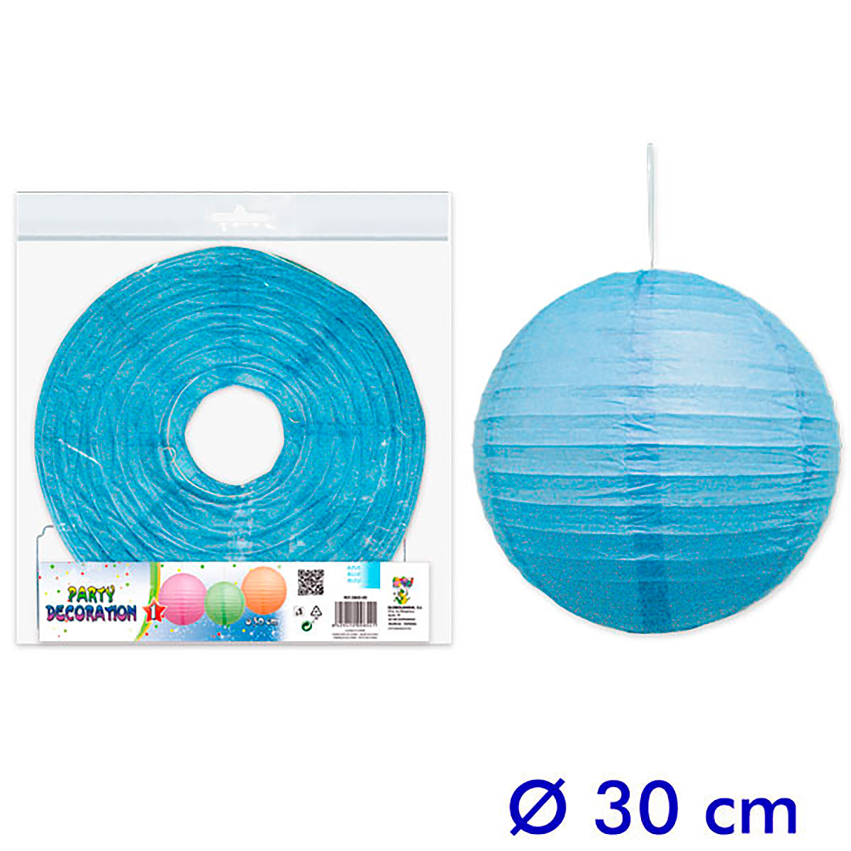 Farolillo de papel grande celeste 30 cm