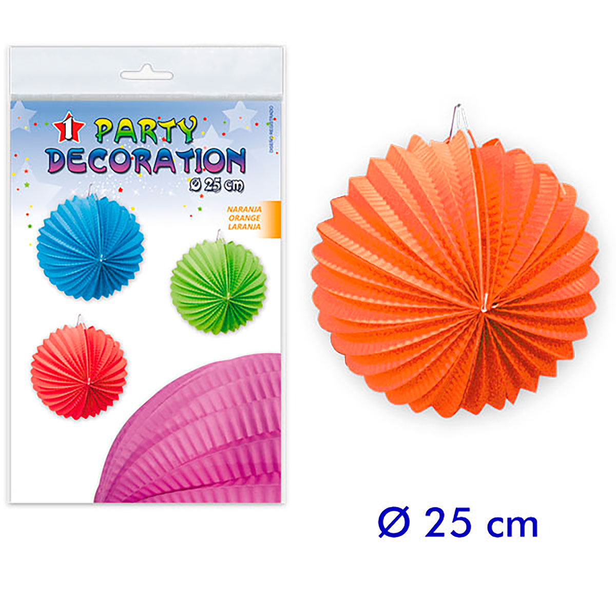 Farolillo de papel media luna naranja 25 cm
