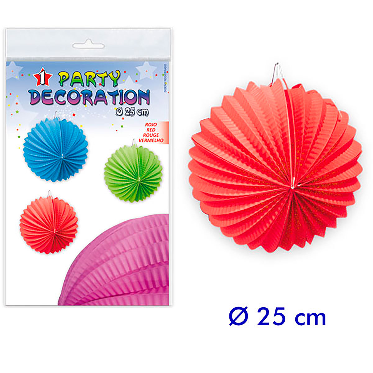 Farolillo de papel media luna rojo 25 cm