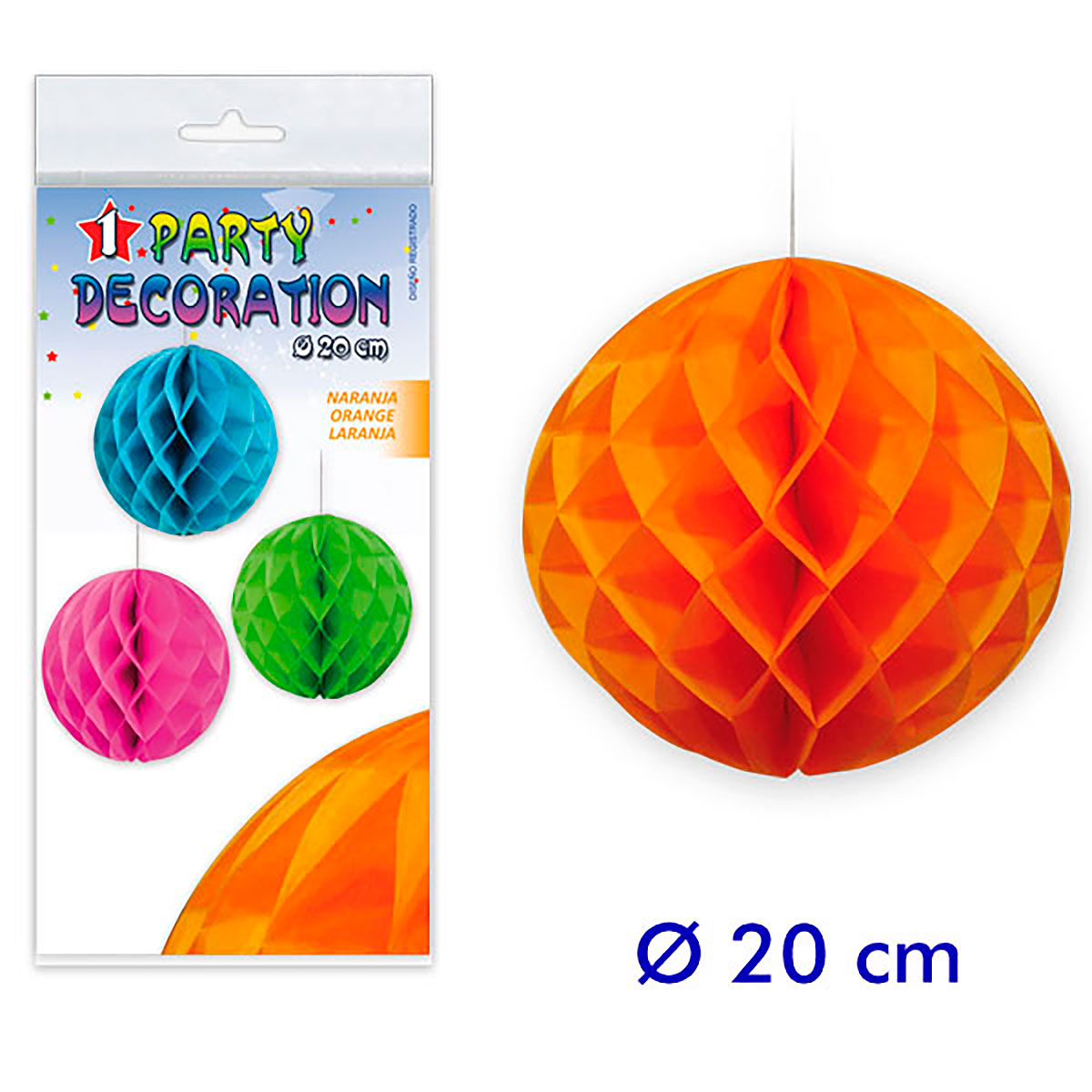 Bola panal decorativa naranja 20 cm