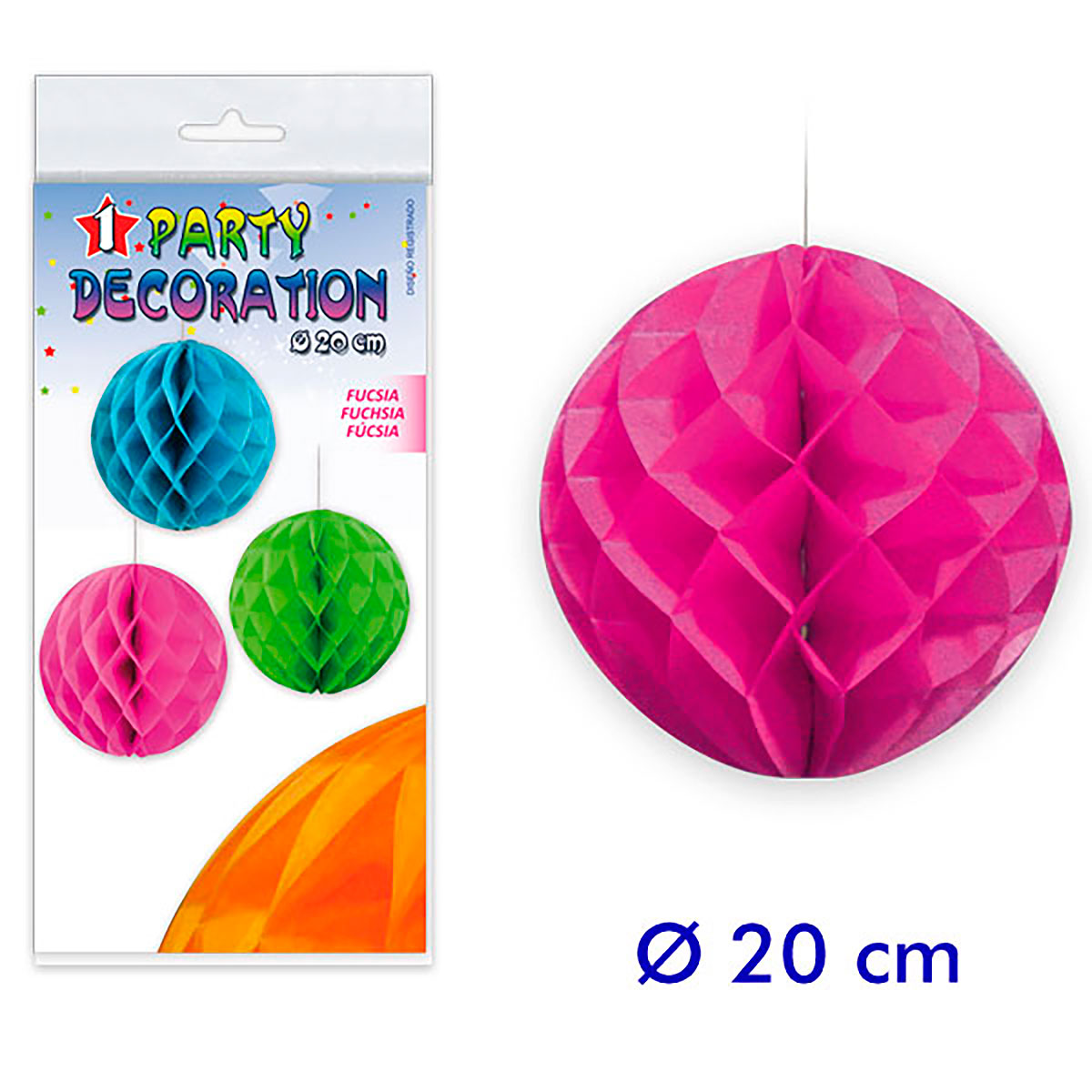 Bola de papel nido de abeja fucsia 20 cm