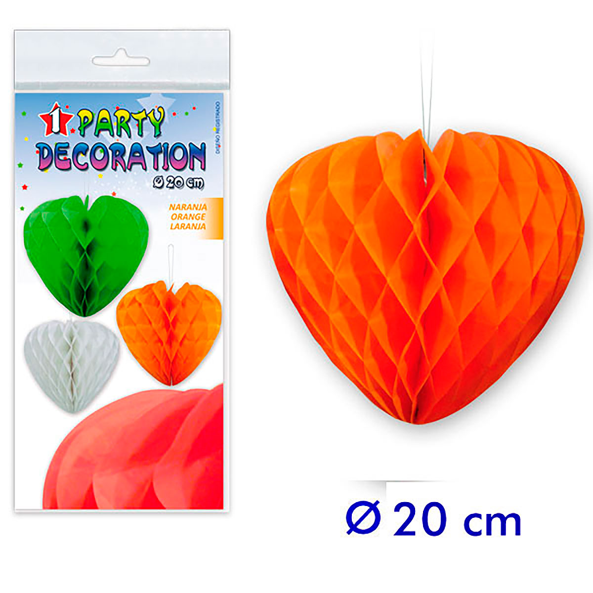 Corazón de Panal de Abeja Naranja 20 cm