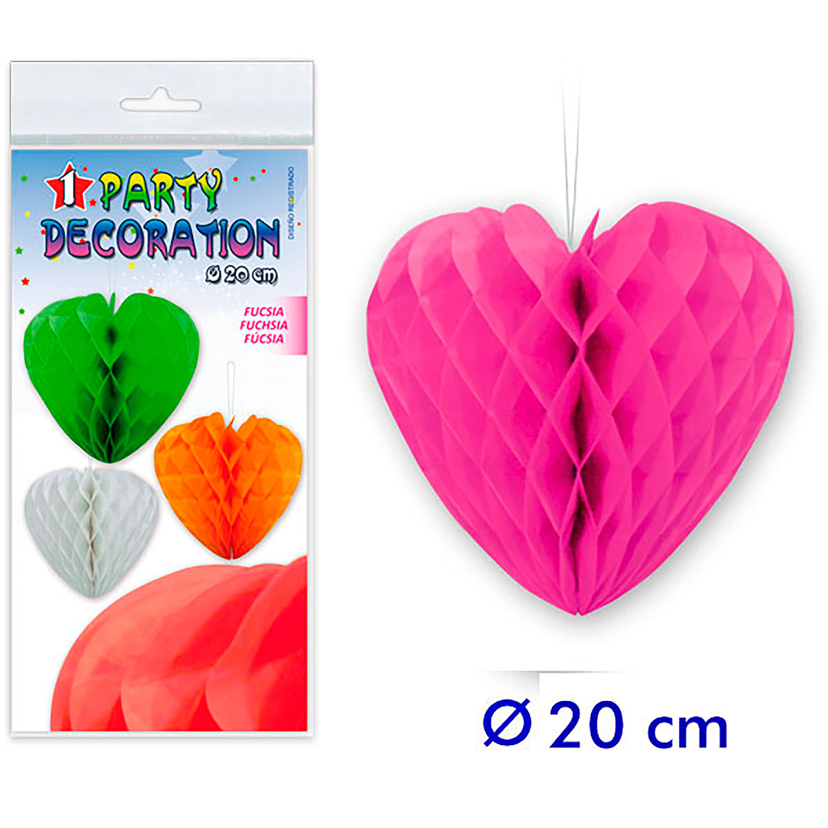 Corazón panal de abeja fucsia 20 cm