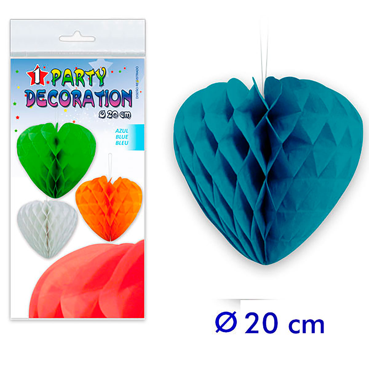 Corazón de papel panal celeste 20 cm