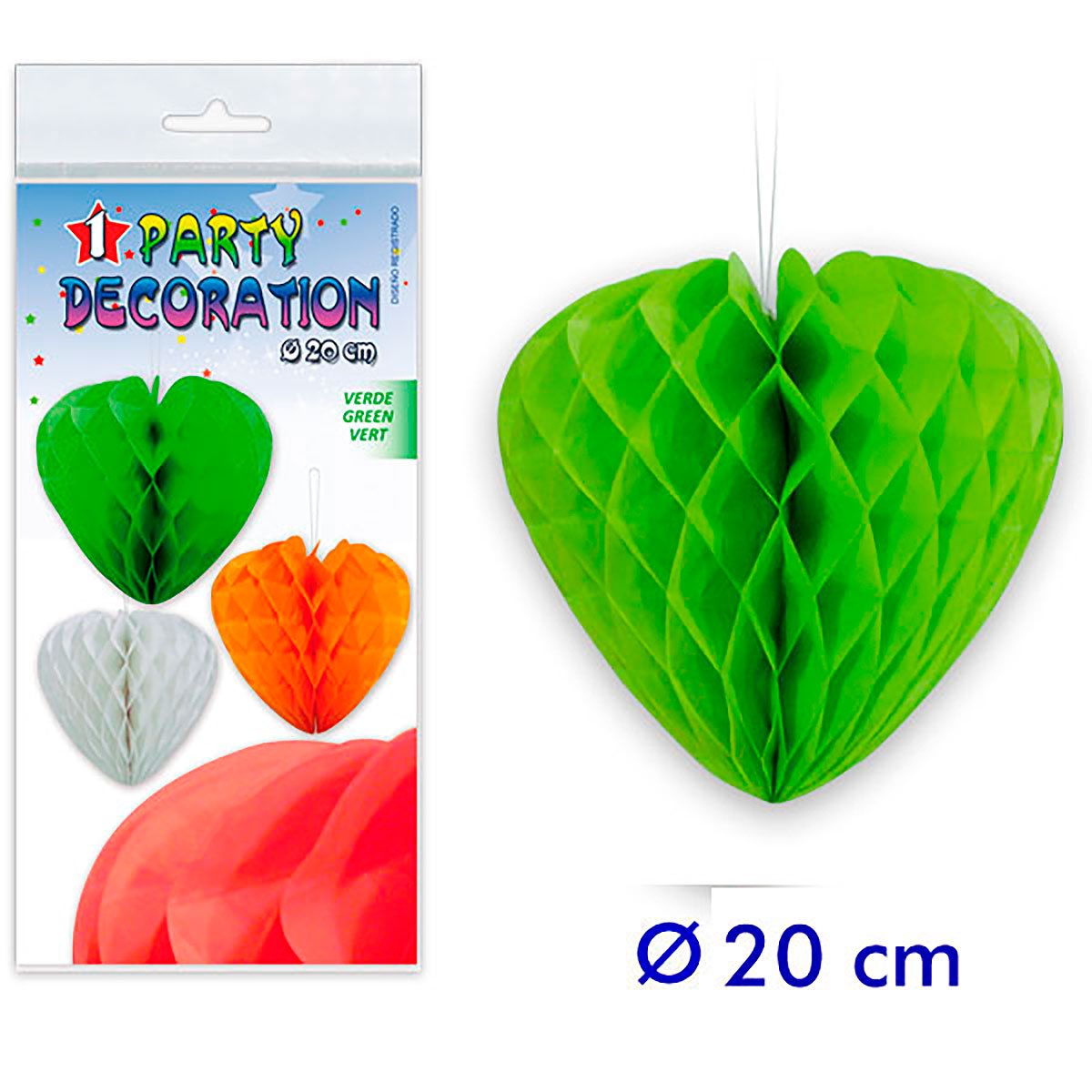 Corazón panal de abeja verde 20 cm