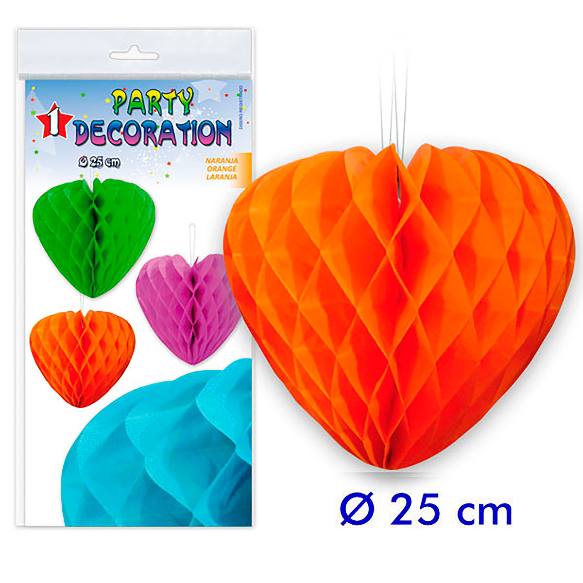 Corazón de Panal de Abeja Naranja 25 cm