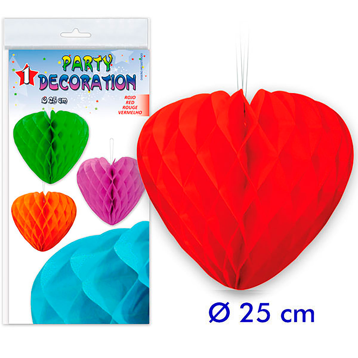 Corazón panal de abeja rojo 25 cm