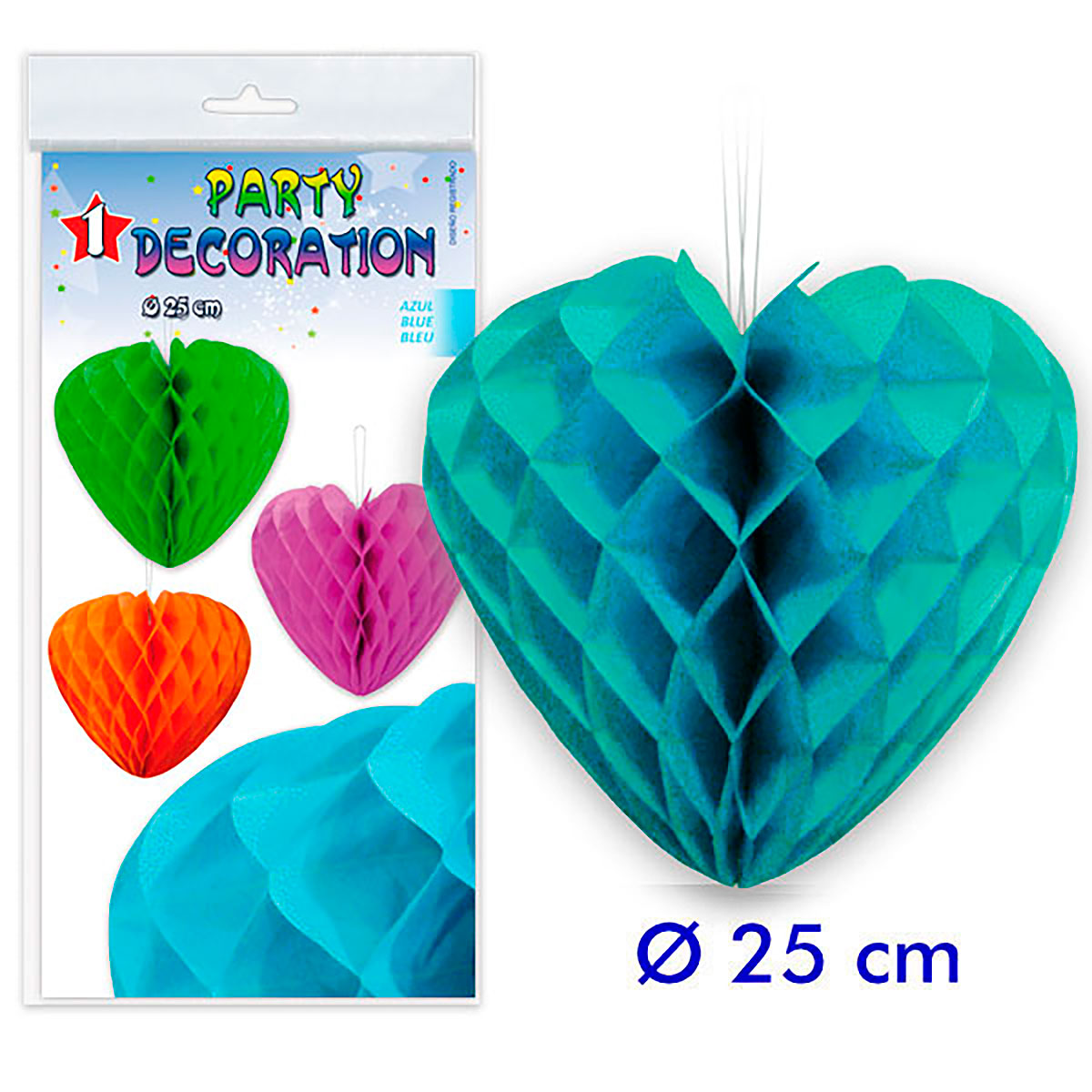 Corazón de papel nido de abeja celeste 25 cm