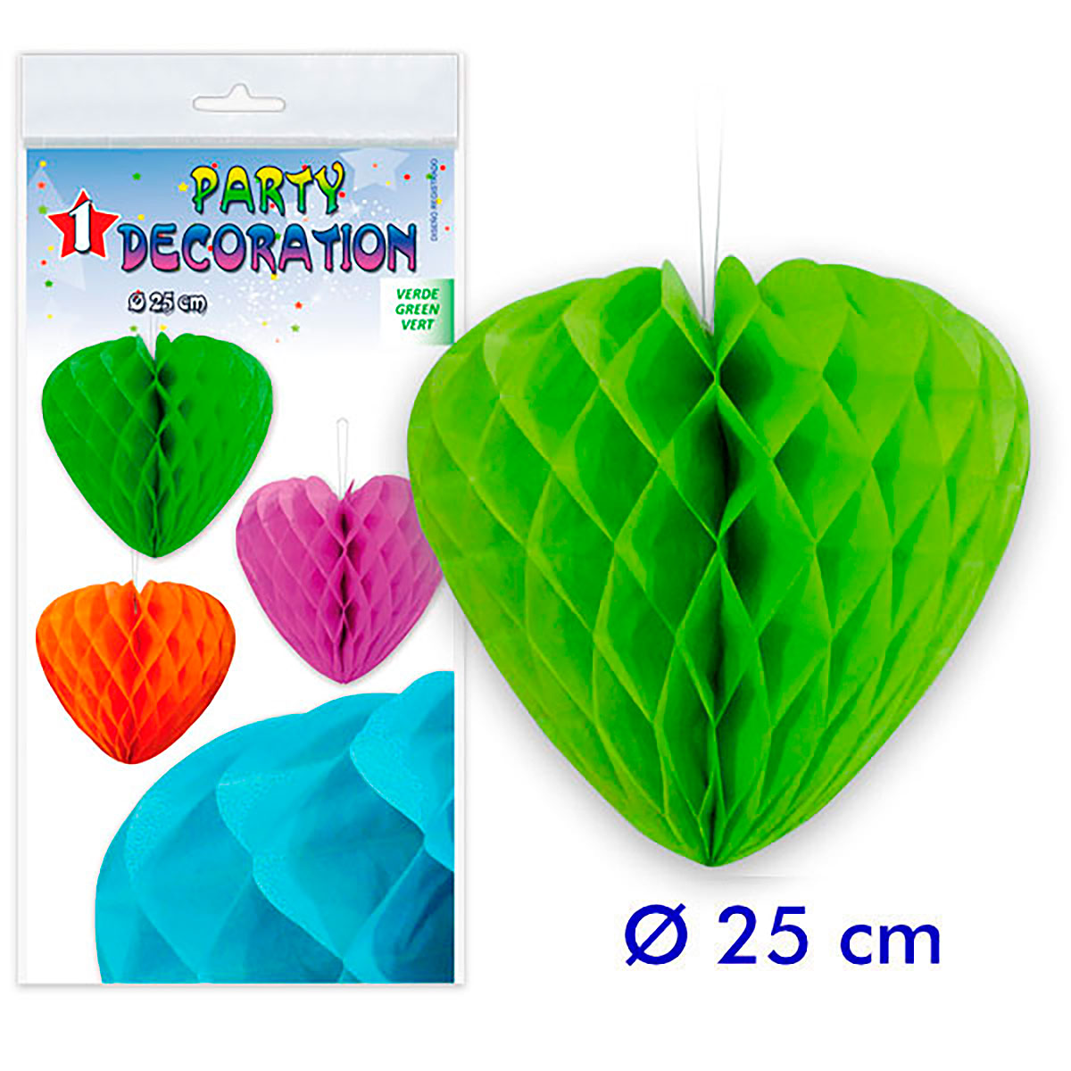 Corazón de Papel Panal de Abeja Verde 25 cm