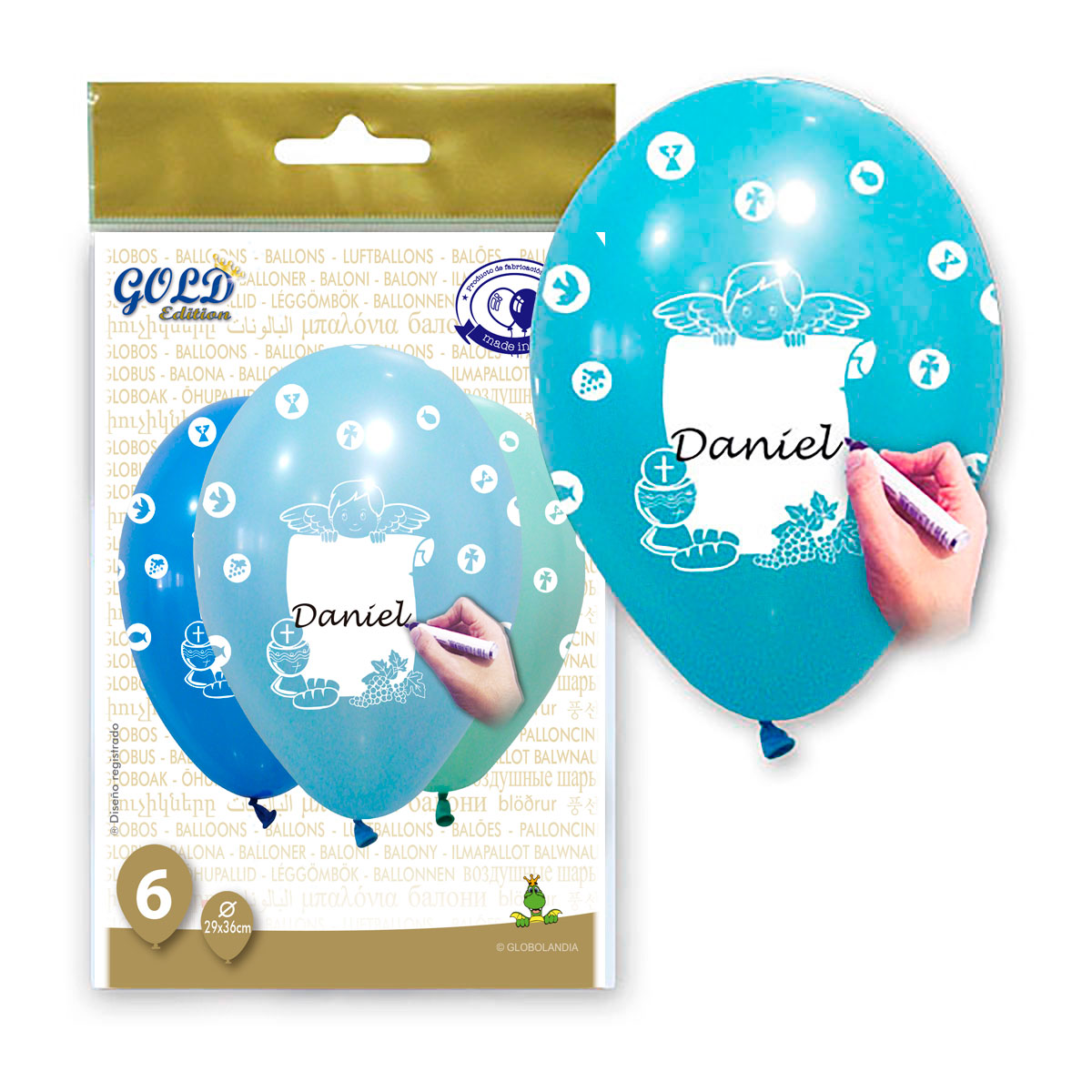 Globos Comunión Niño Gold Edition 12 Pulgadas (Bolsa de 6)