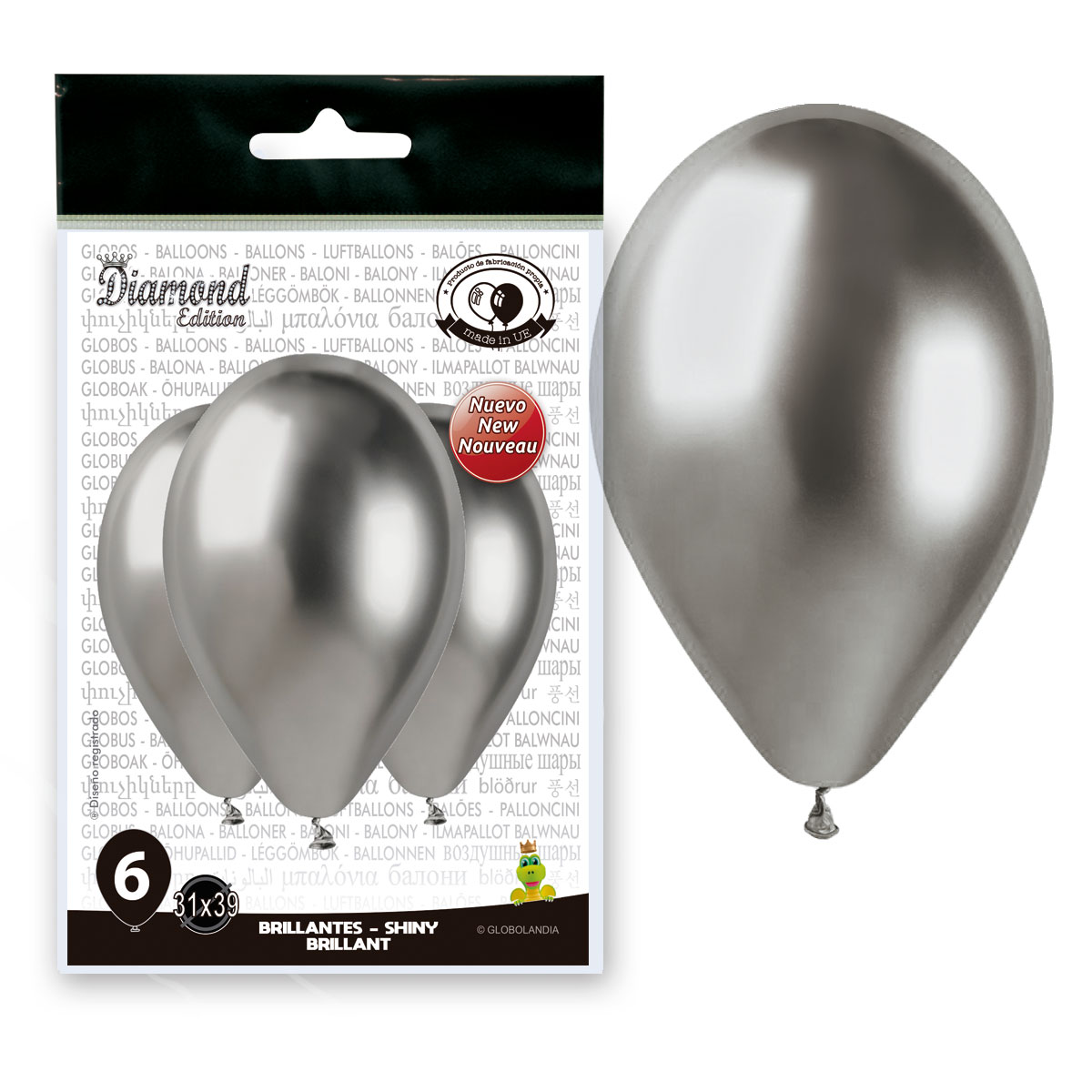 Globos Diamond Efecto Espejo Gris Espacial