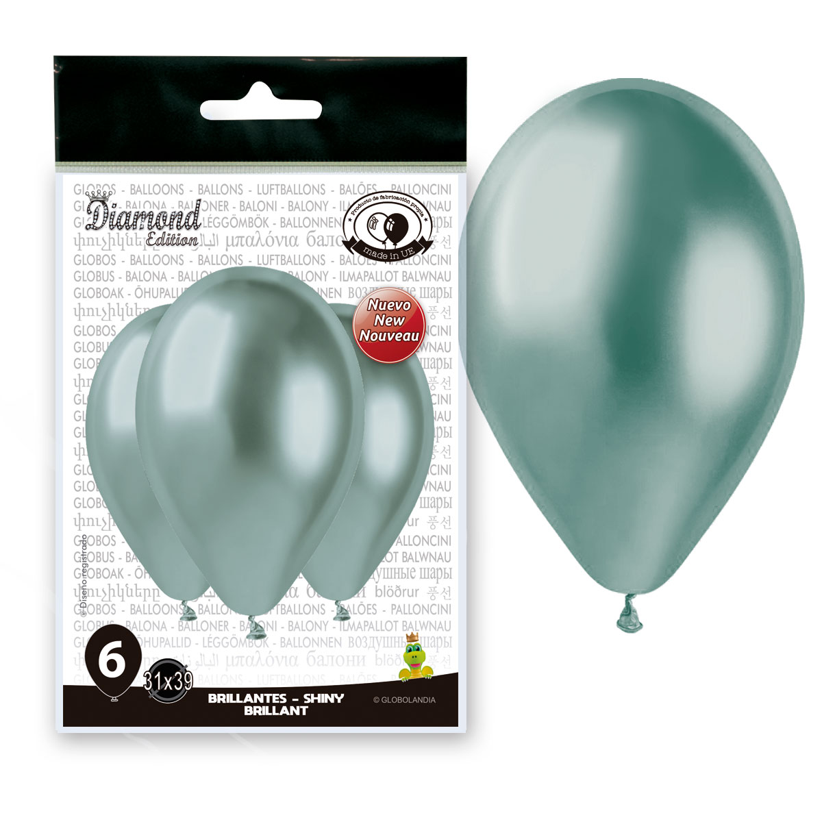 Globos Verde Espejo Diamond Edition 14" Efecto Cromado