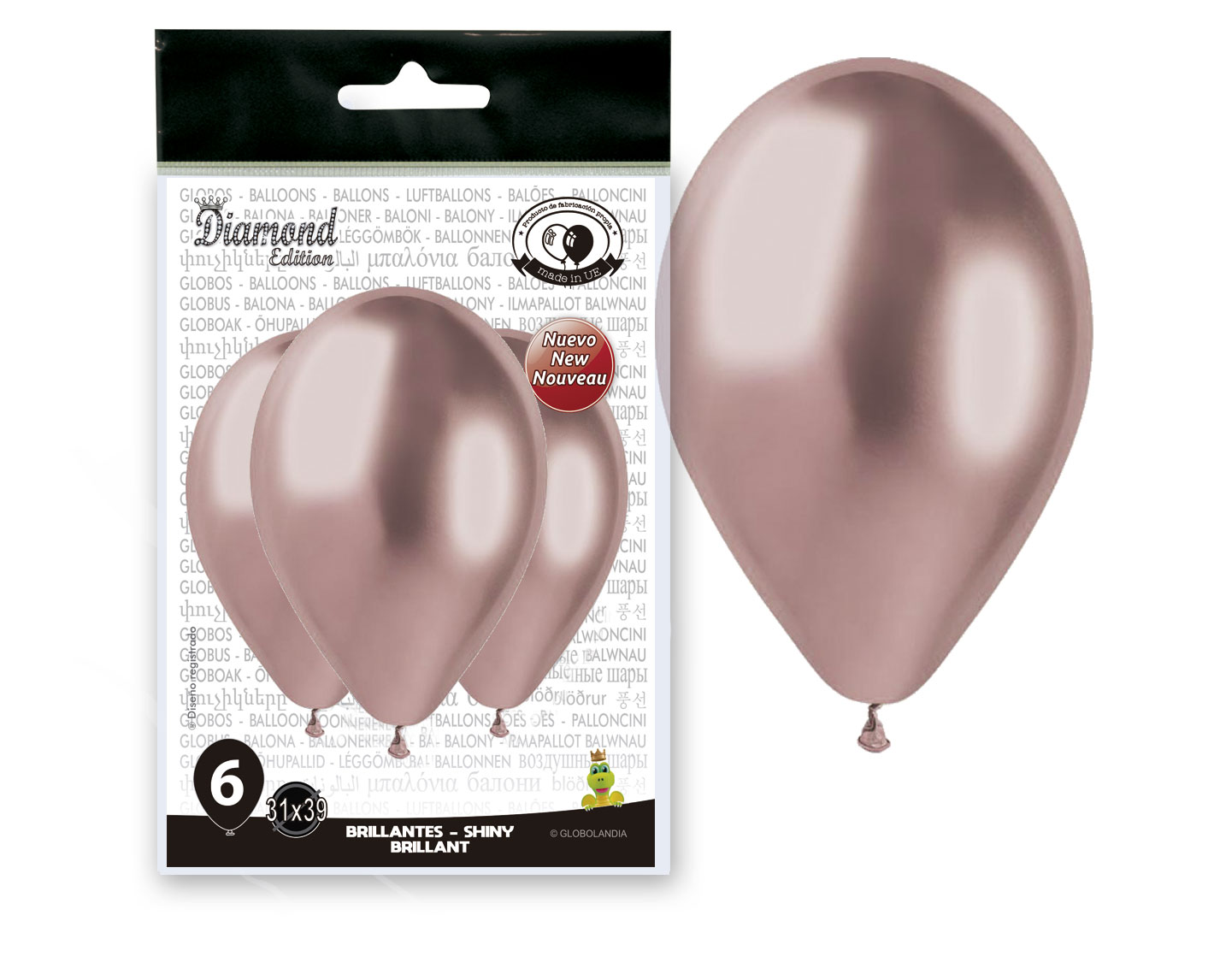 Globos Diamond Efecto Espejo Rosa Oro