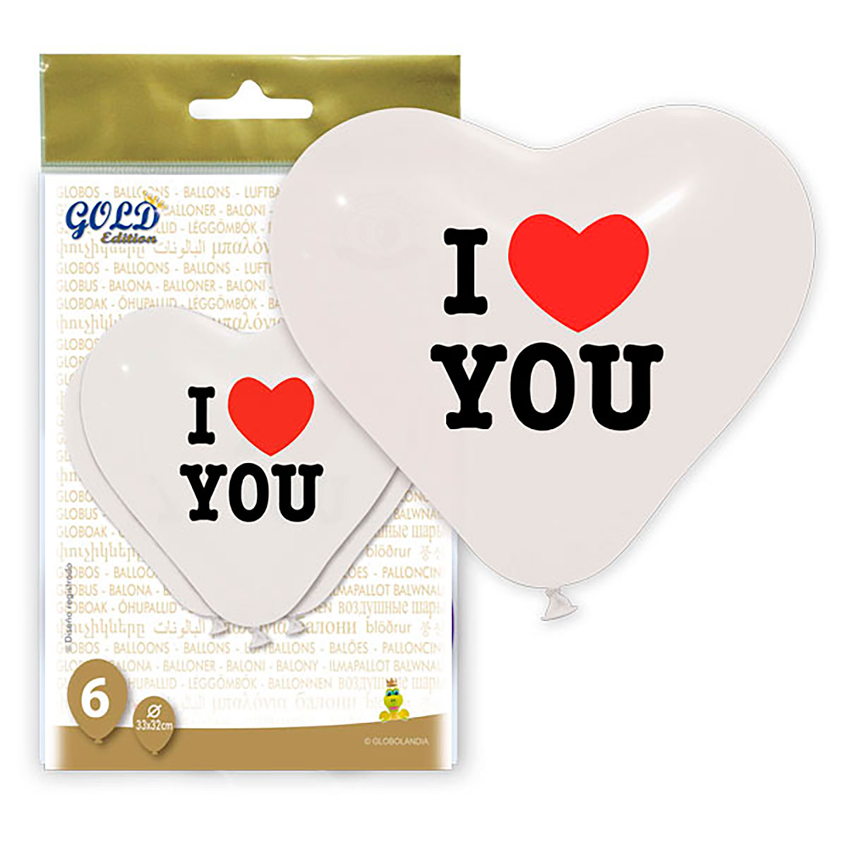 Globo Corazón I Love You Blanco Gold Edition