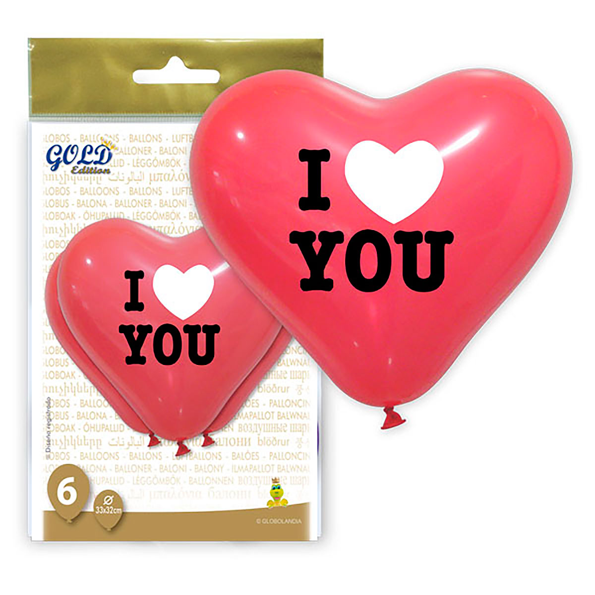 Globos corazón rojo I Love You Gold Edition 28GPI