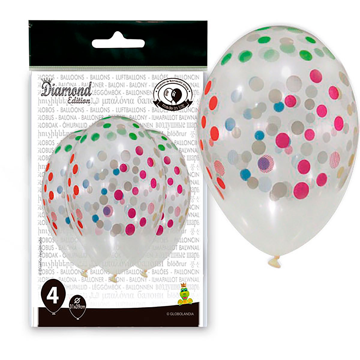 Globos Diamond transparentes con lunares de colores