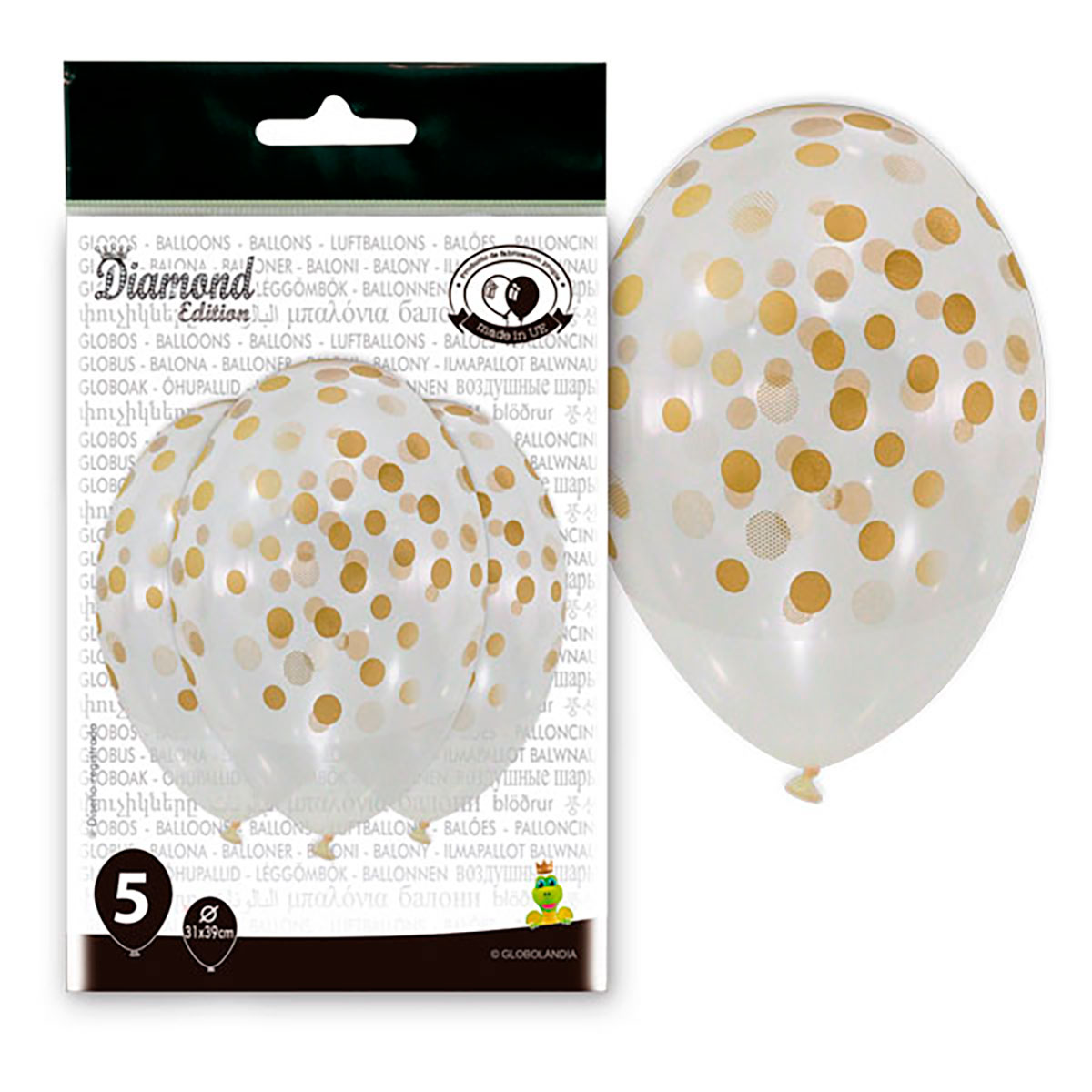 Globos Diamond transparentes con lunares dorados