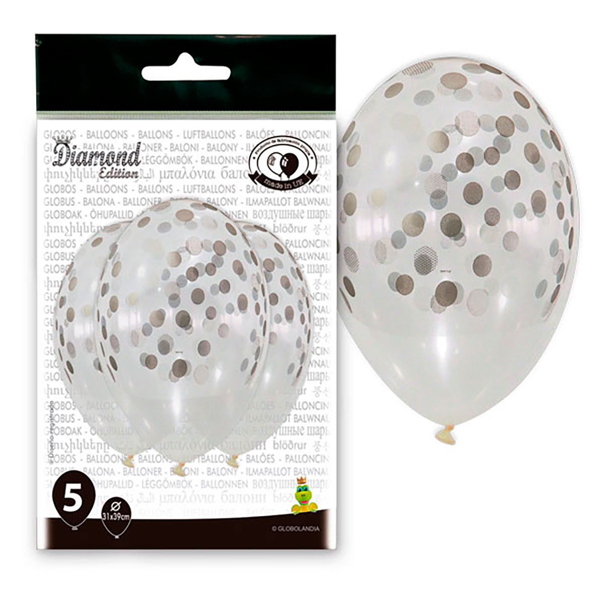 Globos Transparentes con Lunares Plata Diamond Edition