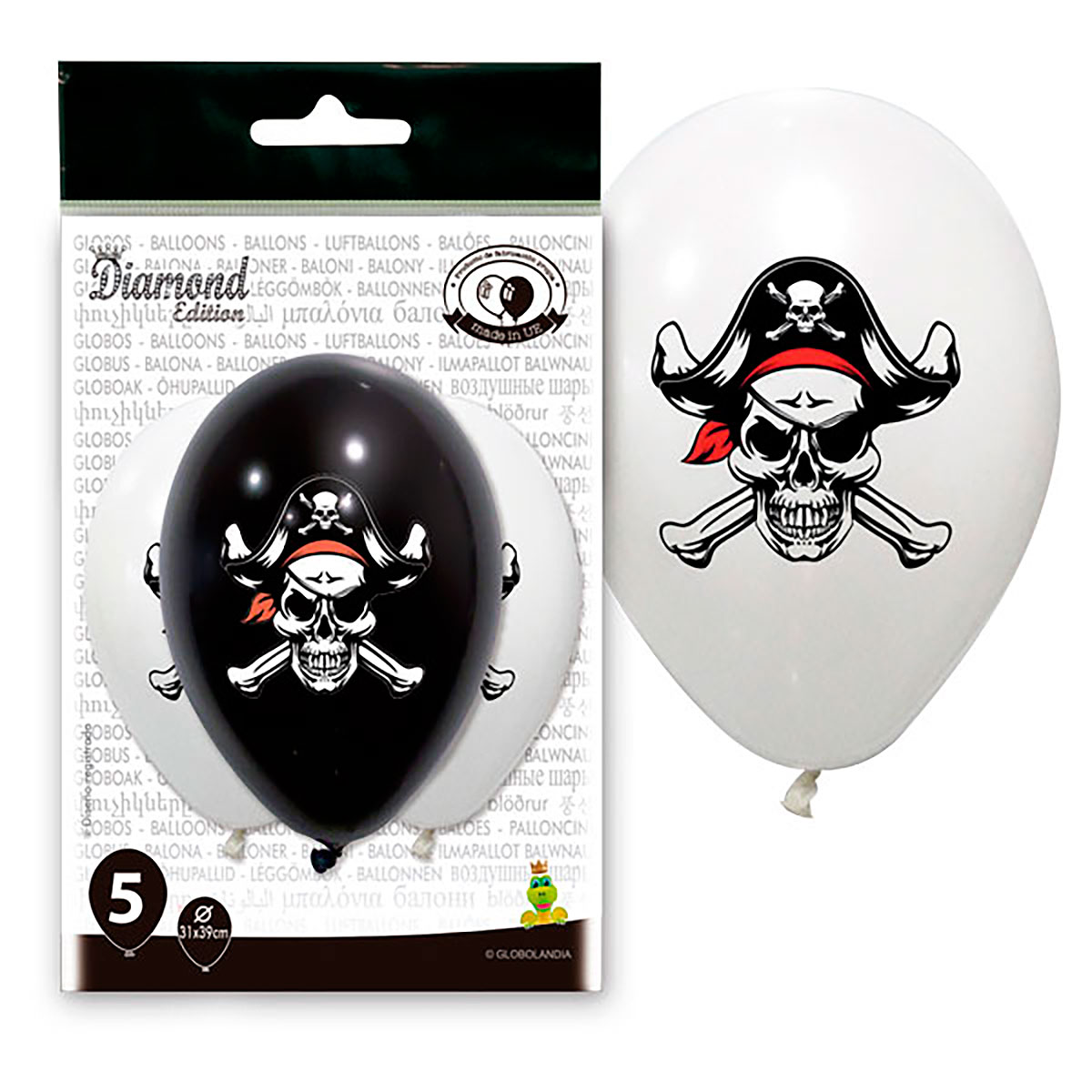 Globos Piratas Diamond 14" Negro y Blanco
