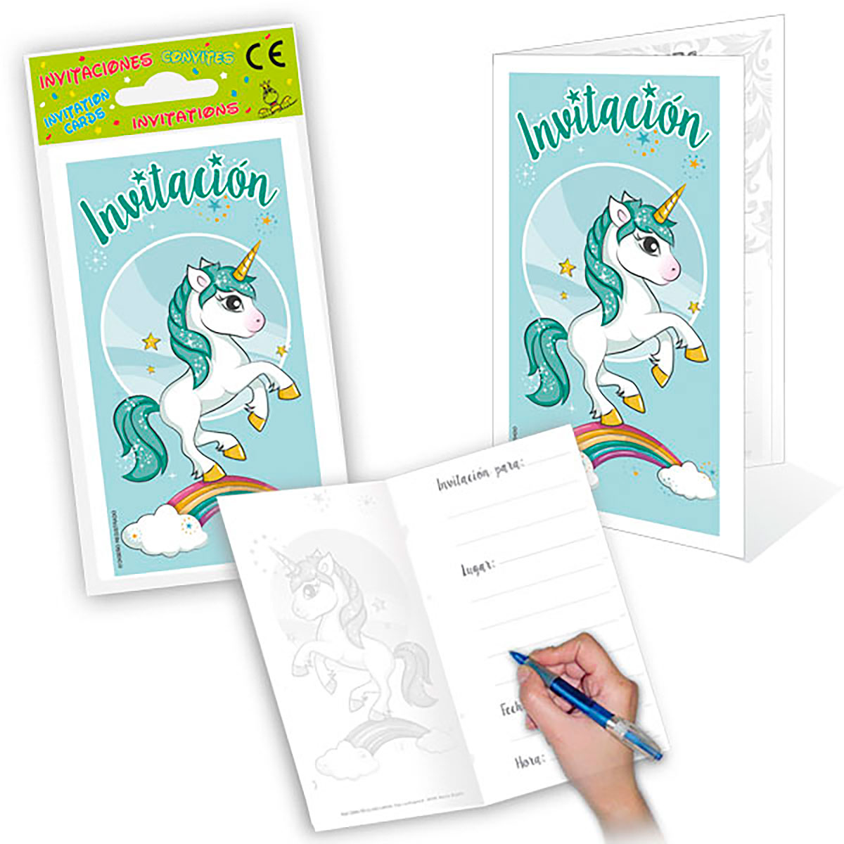 Tarjetas Invitación Unicornio Agua Marina