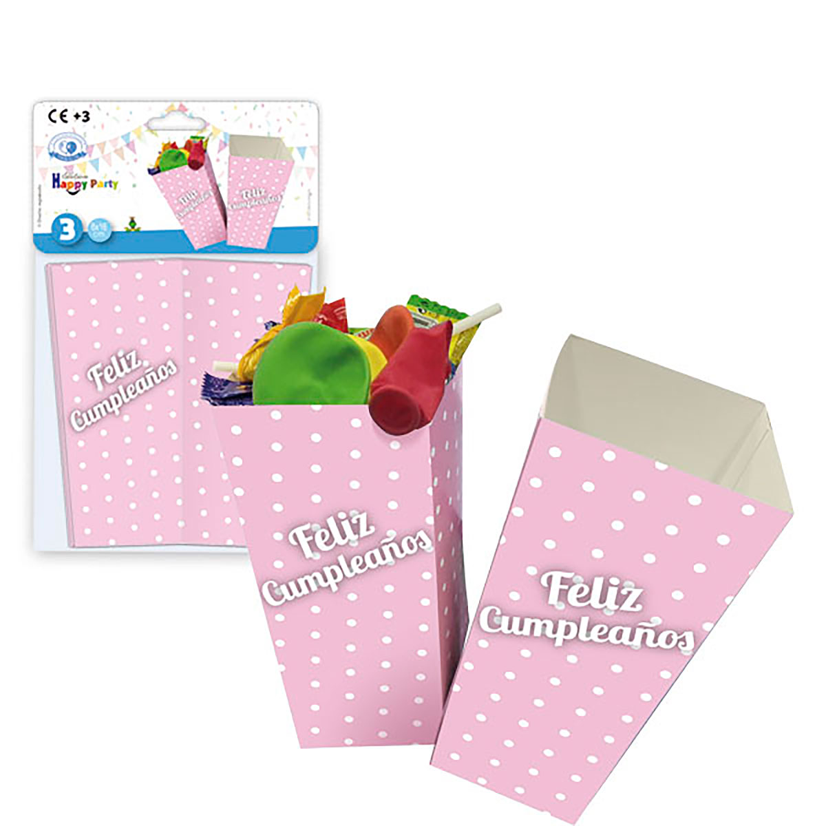 Vasos para chuches Feliz Cumpleaños rosa lunares