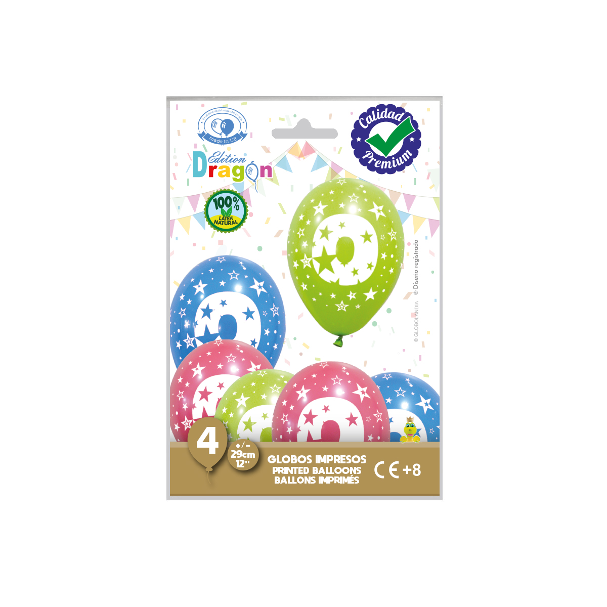 Globos impresos Nº 0 con estrellas 12 pulgadas Mix