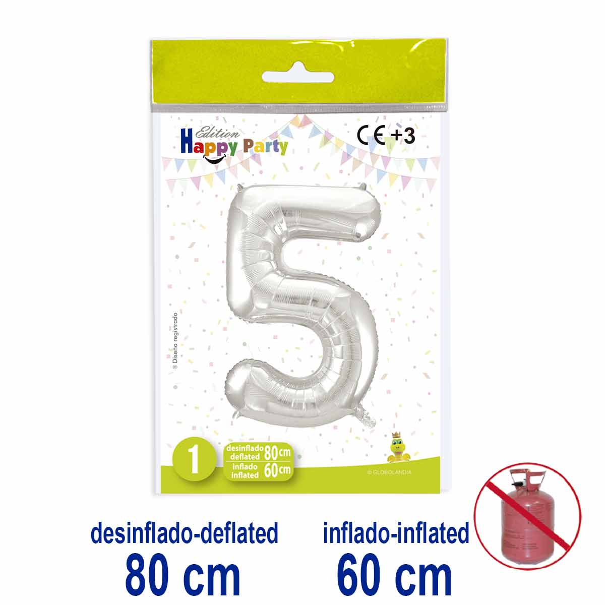 Globo Número 5 Poliamida Plata 80/60 cm