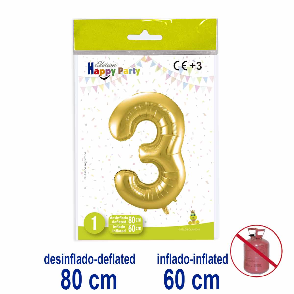 Globo Número 3 de Poliamida Color Oro