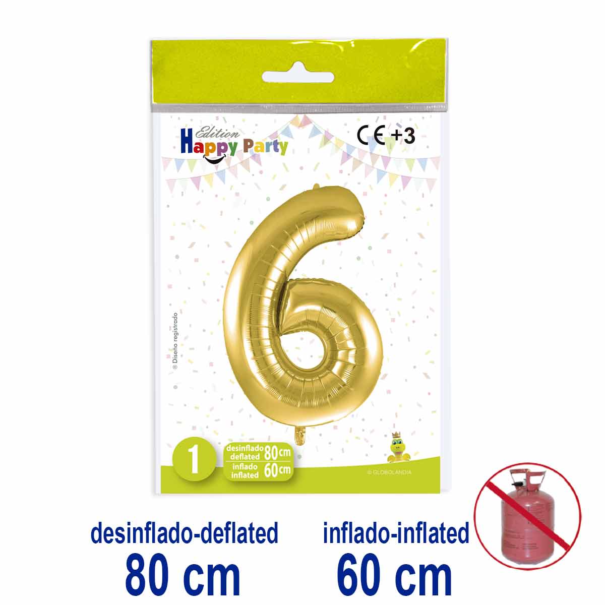 Globo Número 6 de Poliamida Color Oro