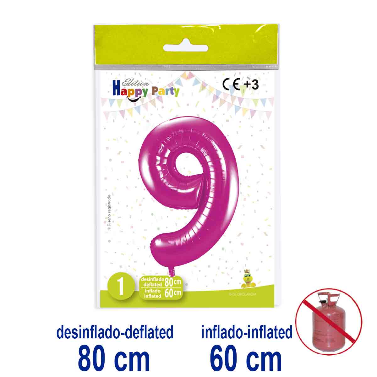 Globo Número 9 de Poliamida Rosa 80/60 cm