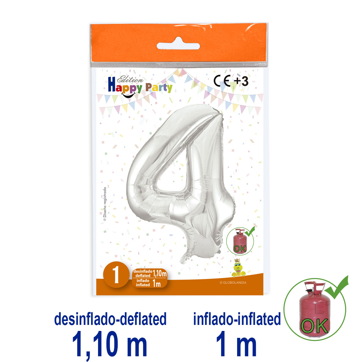 Globo Number Nº 4 de Poliamida Plata 1 m
