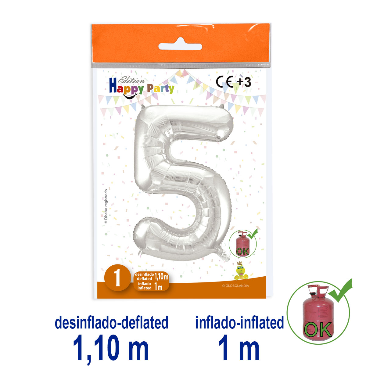 Globo Número 5 Poliamida Plata 1m
