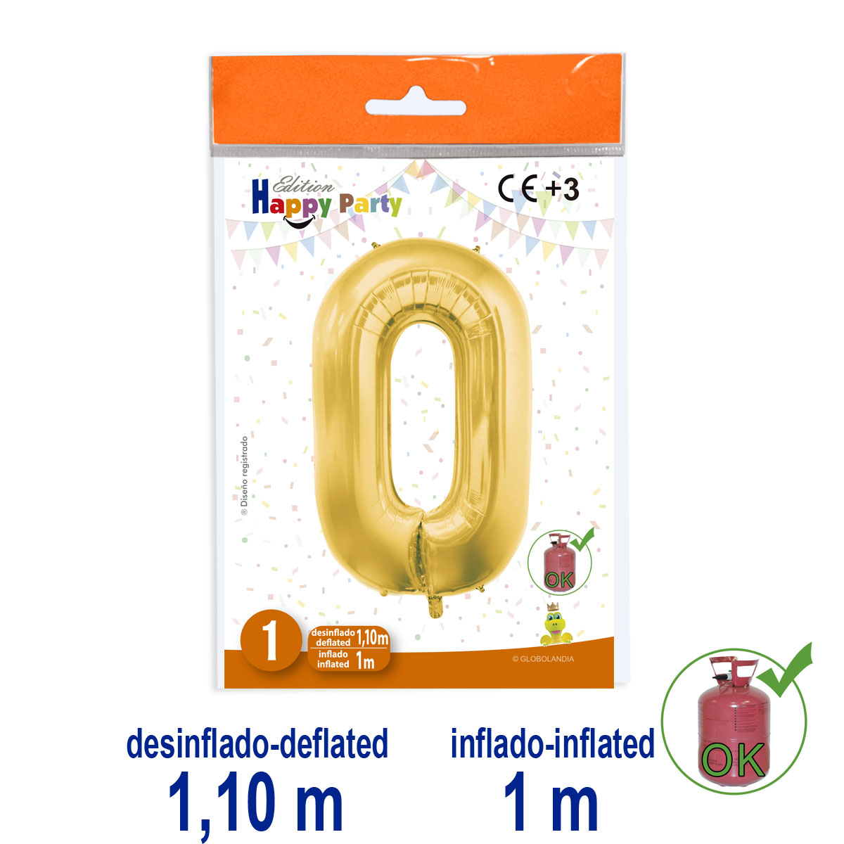 Globo Number 0 Poliamida Oro 1 m