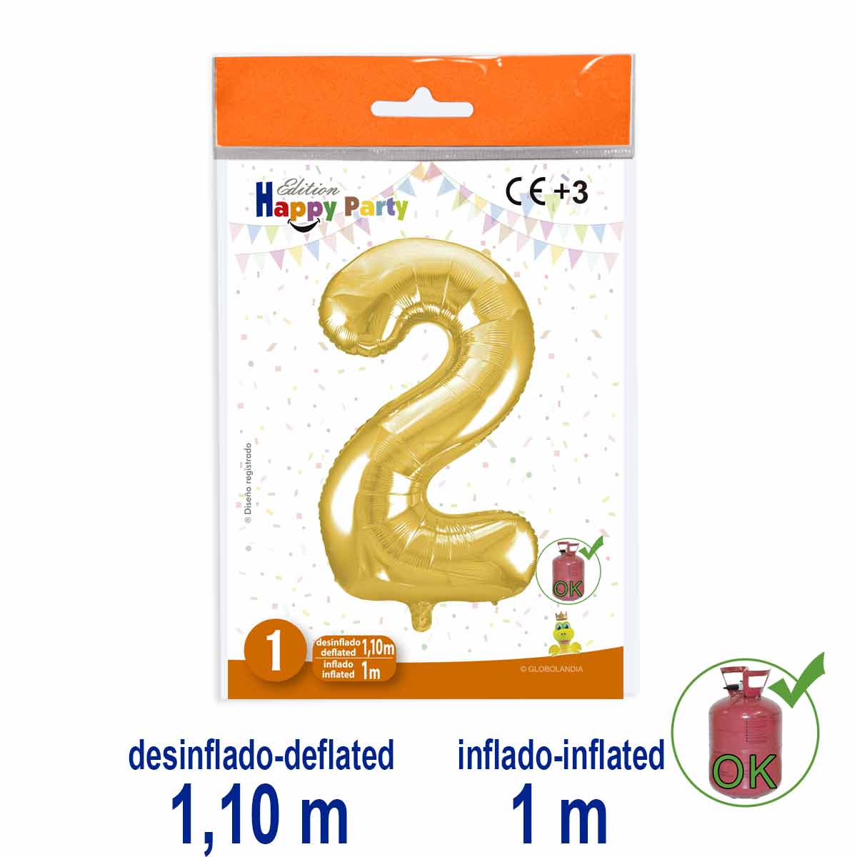 Globo Número 2 Poliamida Oro 1 m