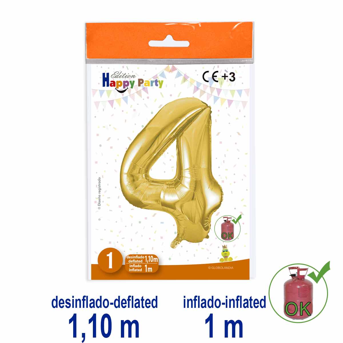 Globo Número 4 de Poliamida Color Oro 1 m