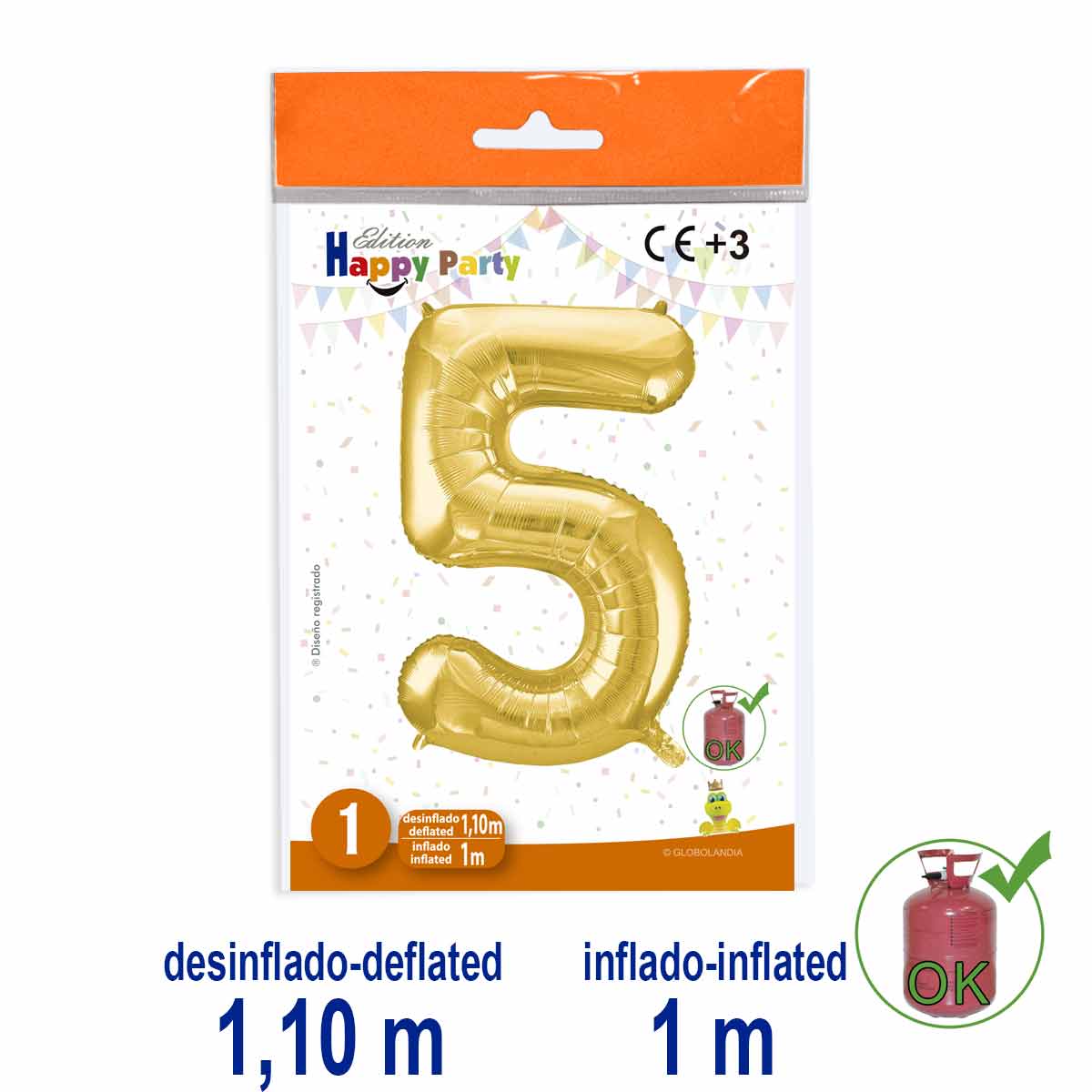 Globo Número 5 Oro Poliamida 1 m