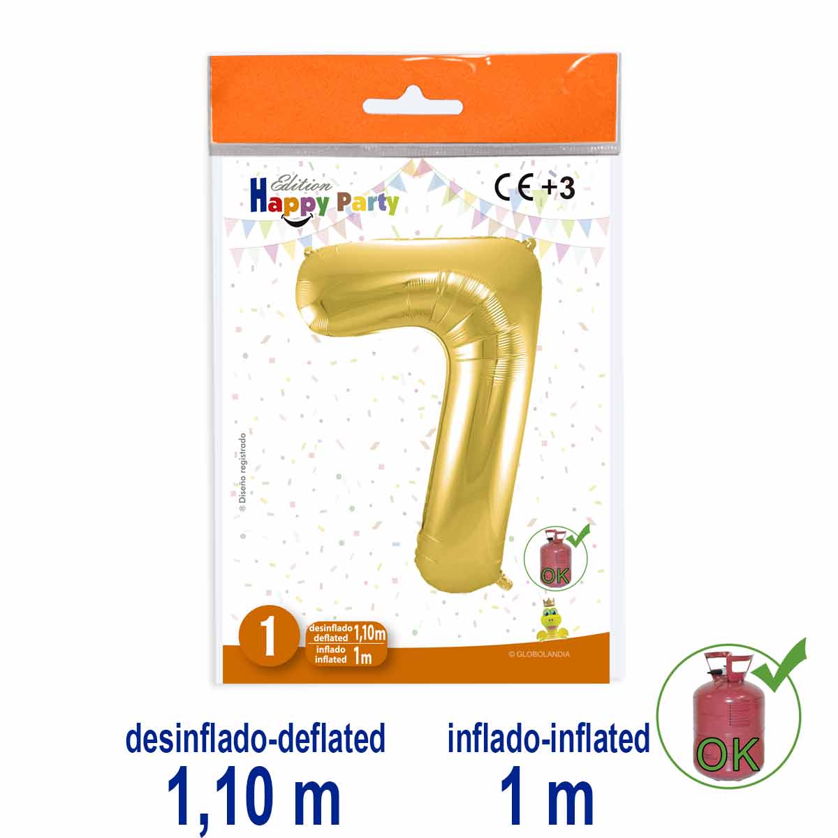 Globo Número 7 Poliamida Oro 1 m