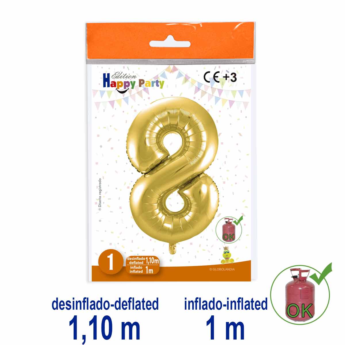 Globo Número 8 Poliamida Oro 1 m