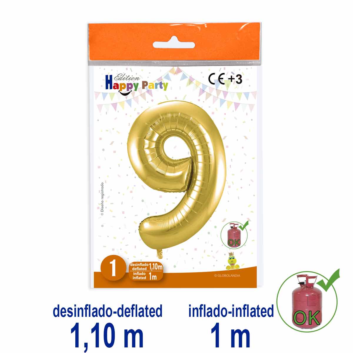 Globo Número 9 Poliamida Oro 1 m