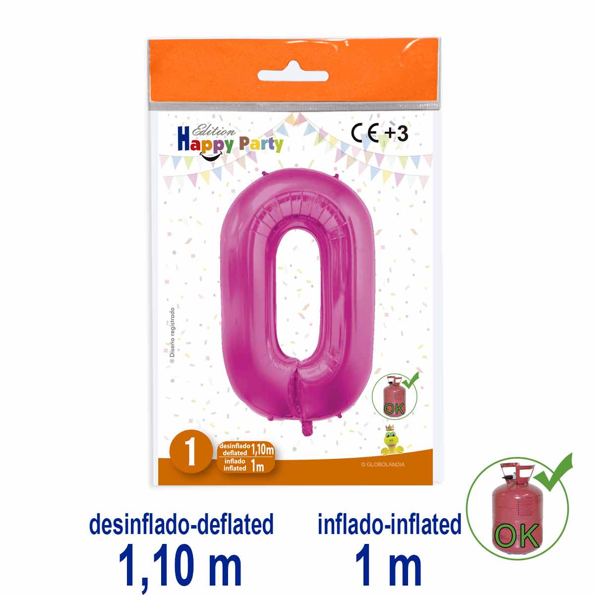 Globo Number 0 Poliamida Rosa 1 m