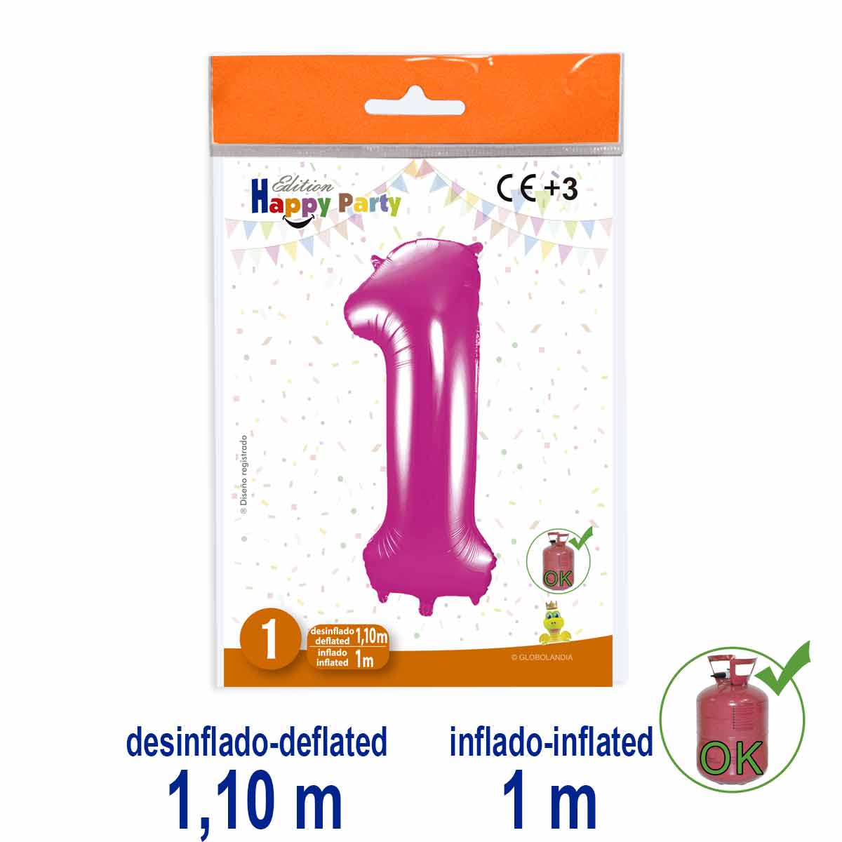 Globo Número 1 de Poliamida Rosa 1 m
