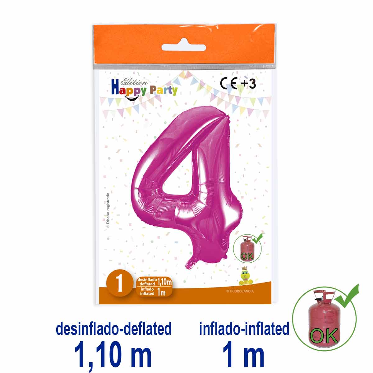 Globo Número 4 Poliamida Rosa 1 m