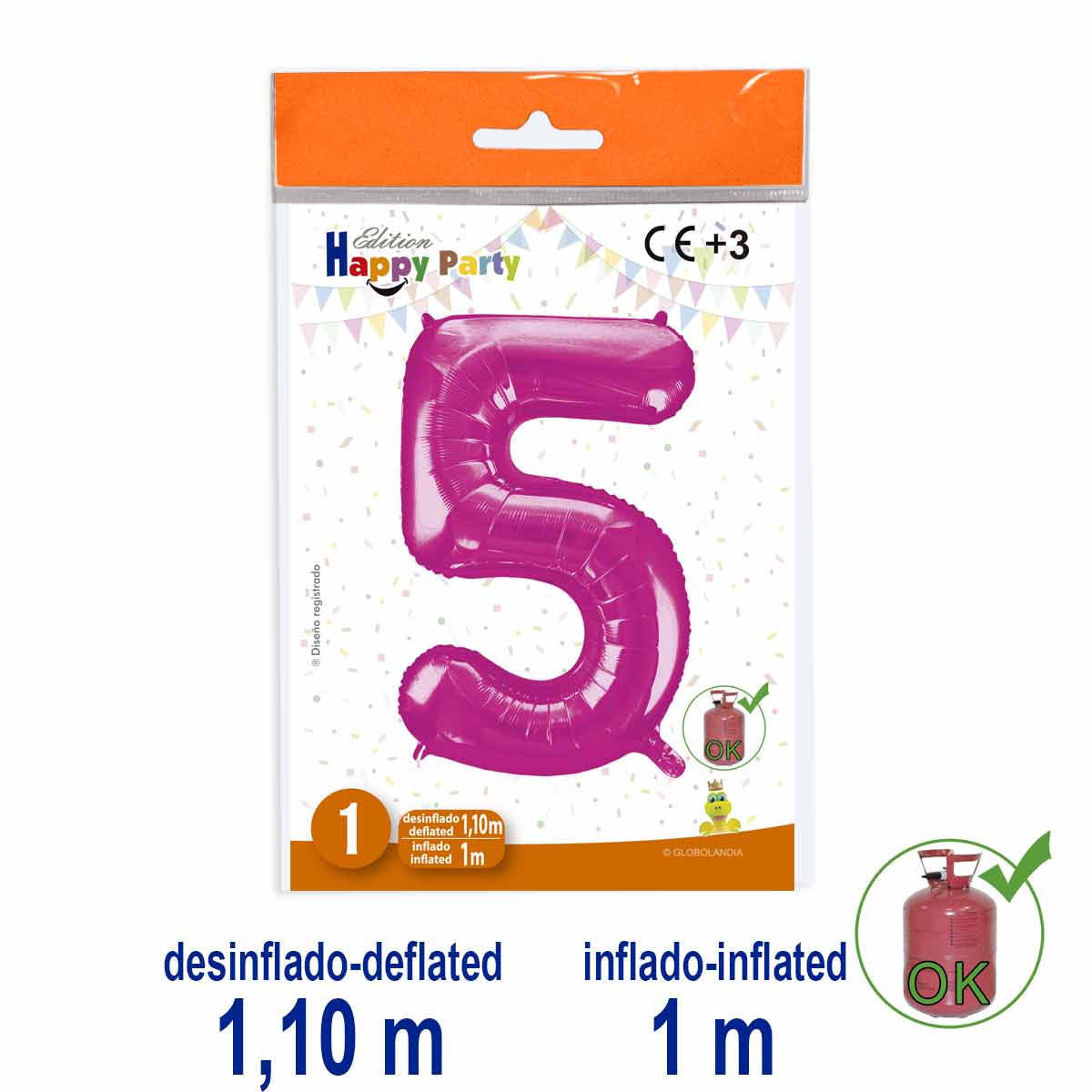 Globo Número 5 Poliamida Rosa 1 m