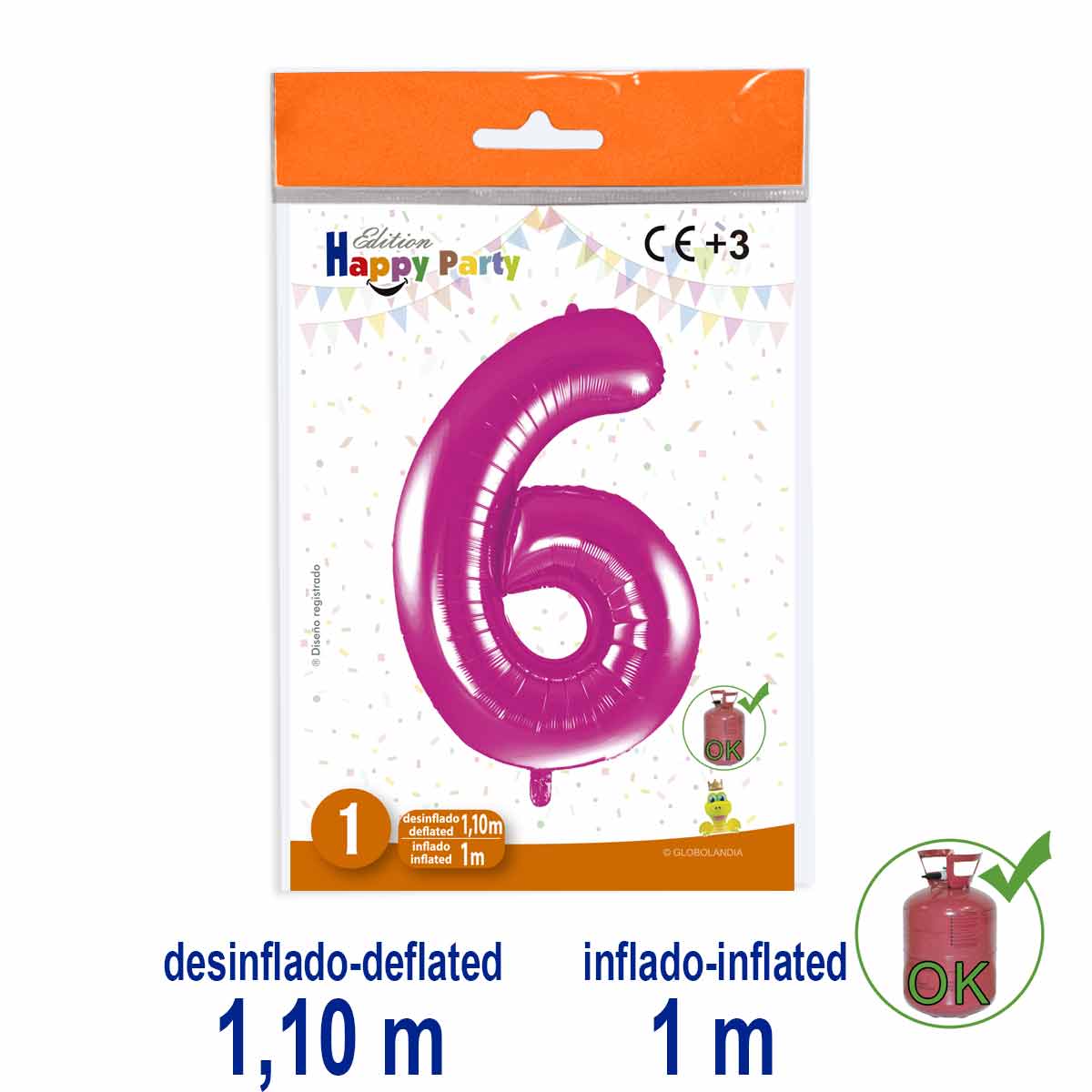 Globo Número 6 Poliamida Rosa 1 m
