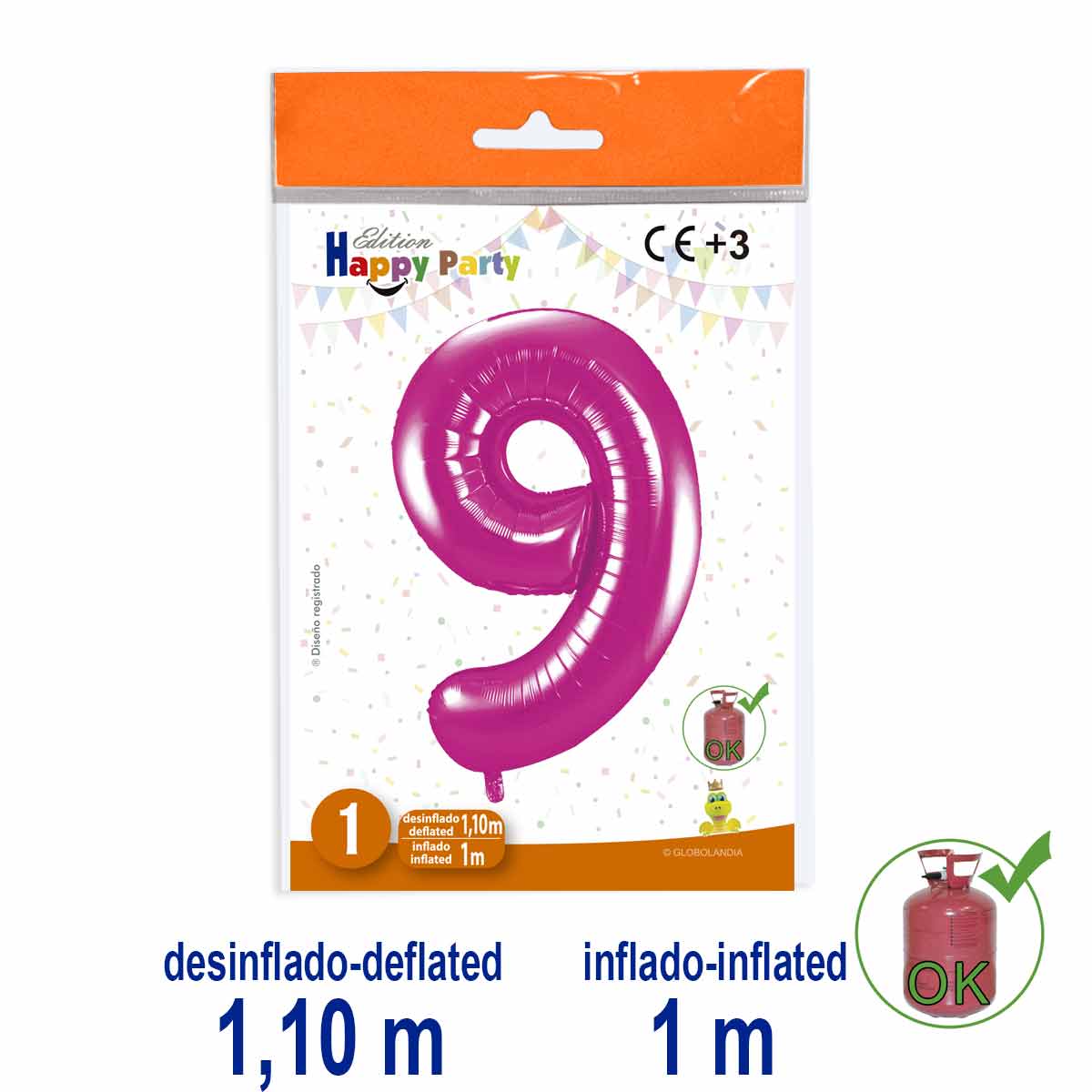 Globo Número 9 Poliamida Rosa 1 m
