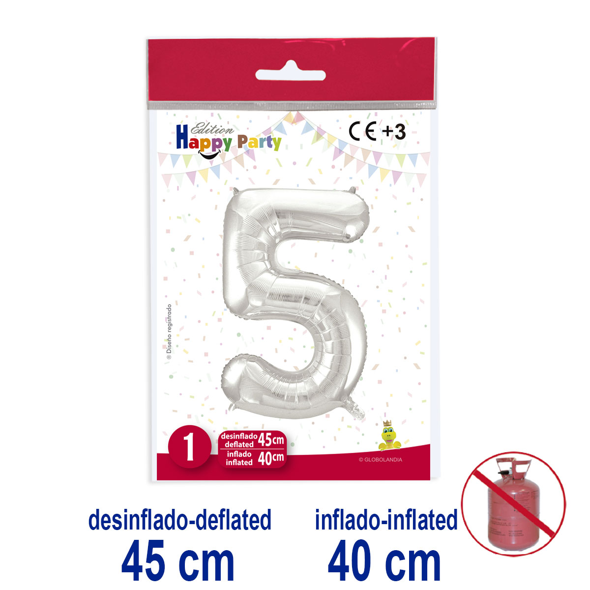 Globo Número 5 de Poliamida Plata 45/40 cm