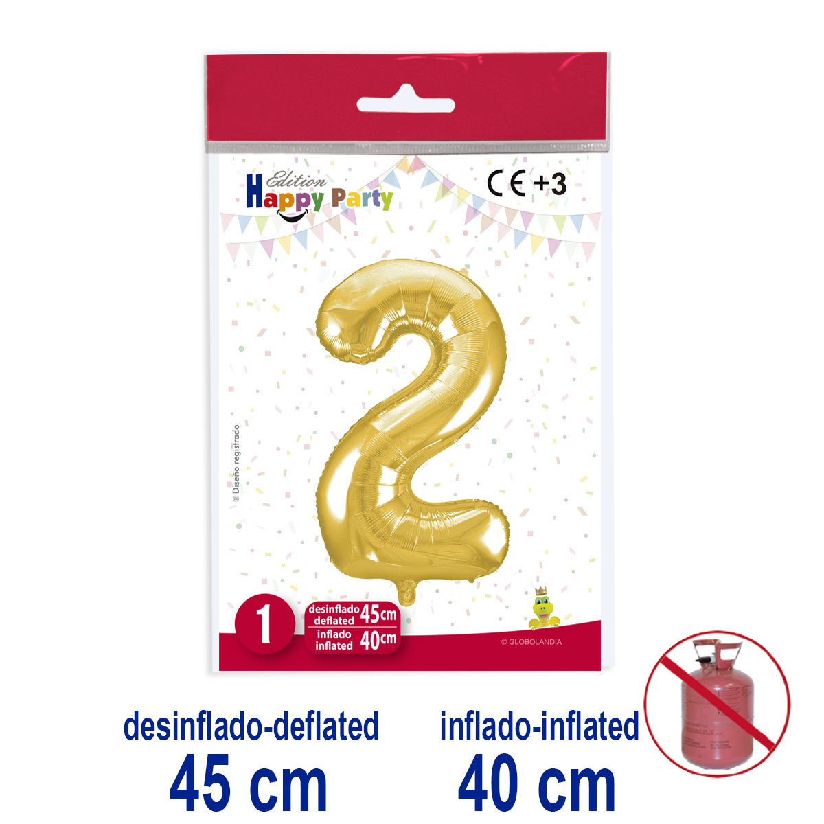 Globo Número 2 de Poliamida Color Oro 45/40 cm